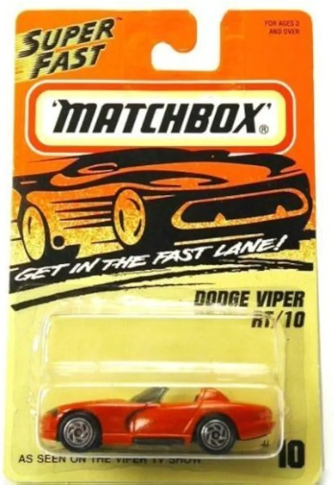 DODGE VIPER RT/10 (red) 1995-96 Matchbox #10 Super Fast series 1:64 scale (2.5 inches) vehicle (ORIGINAL, VINTAGE)