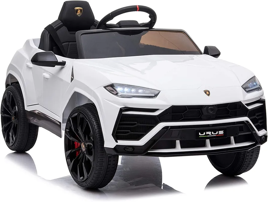 Licensed Lamborghini Urus Ride On Truck Car Toy, 12V Battery Powered Electric 4 Wheels Kids Toys w/Parent Remote Control, Foot Pedal, Music, Aux, LED Headlights, 2 Speeds (White)