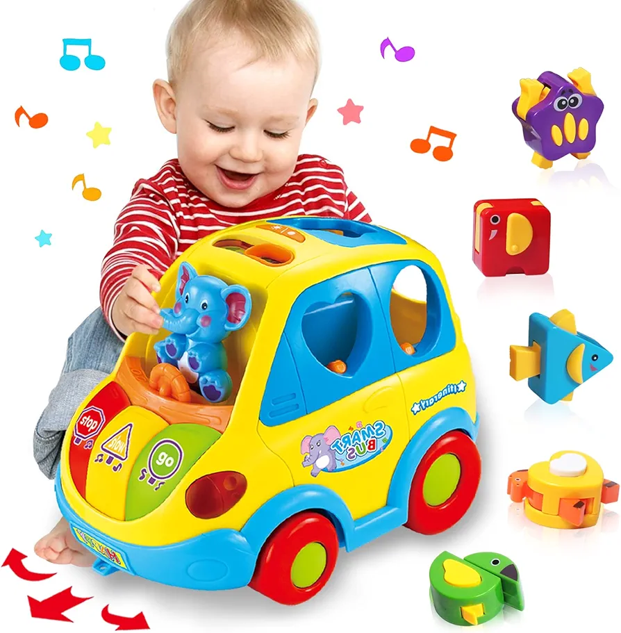 Baby Toys for 1 Year Old Boy Girl Musical Bus Baby Toys 6-12 12-18 Months Toddler Toys Early Learning Montessori Toys for 1 2 3 Year Old Boy Girl with Music/Light/Smart Shapes Christmas Birthday Gifts