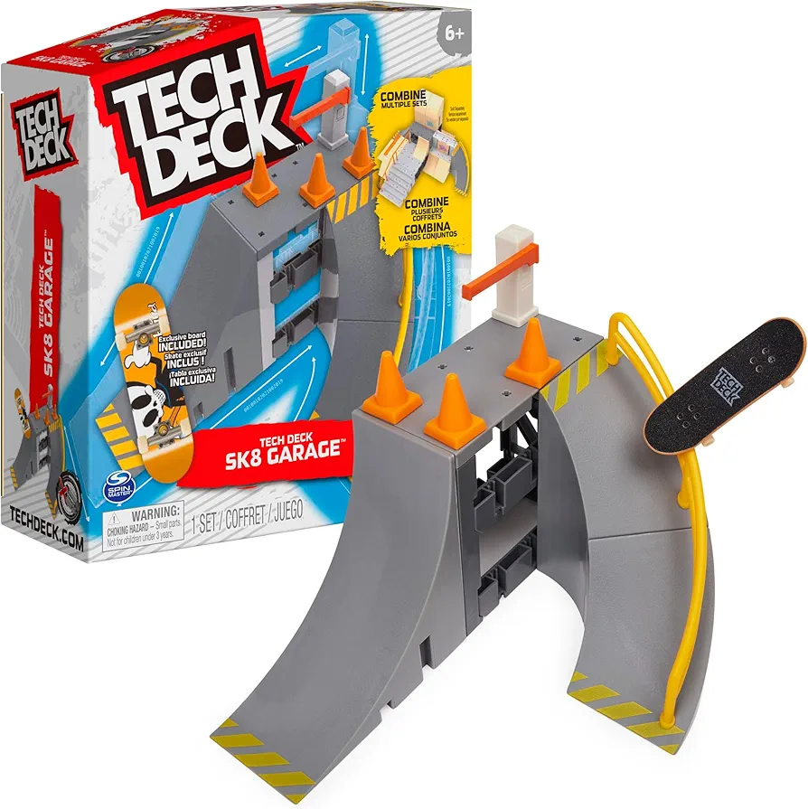 Tech Deck, Sk8 Garage X-Connect Park Creator, Customizable and Buildable Ramp Set with Exclusive Fingerboard, Kids Toy for Boys and Girls Ages 6 and up