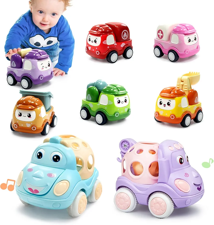 ZHENDUO BLASTER 8 Pack Mini Toy Cars for Toddlers 1-3 Pull Back Cars for Toddlers 1 2 3 4 Year Old Truck Toys Friction Powered Car Kids Boys Birthday Gifts Baby Girls Toys