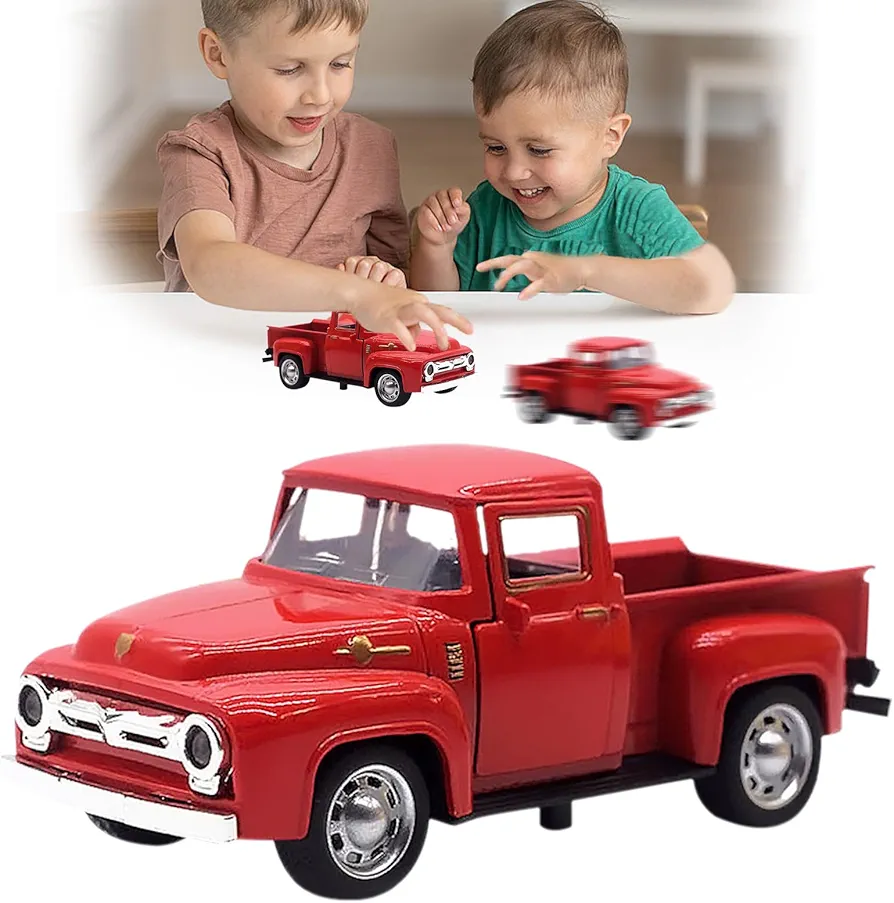 Little Red Truck Toy for 3-4-5-6-7-8-9-10-11-12 Years Old Boys Girls,Trucks Can Drive,1:32 Alloy Car The Door Can Open for Children's Toys, Families, Toddlers Gifts (Red)