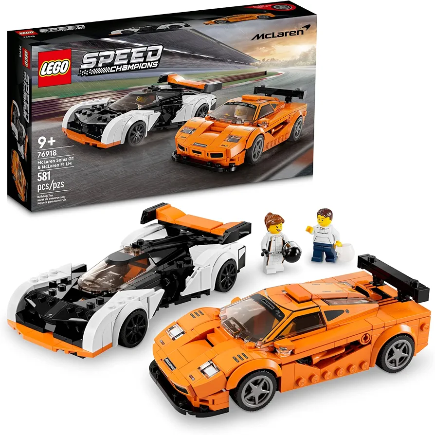 LEGO Speed Champions McLaren Solus GT & McLaren F1 LM 76918, Featuring 2 Iconic Race Car Toys, Hypercar Model Building Kit, Collectible 2023 Set, Great Kid-Friendly Gift for Boys and Girls Ages 9+