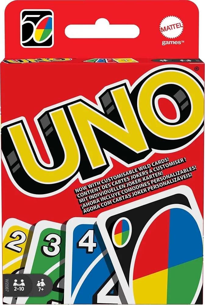 UNO - Classic Colour & Number Matching Card Game - 112 Cards - Customizable & Erasable Wild - Special Action Cards Included - Gift for Kids 7+, W2087