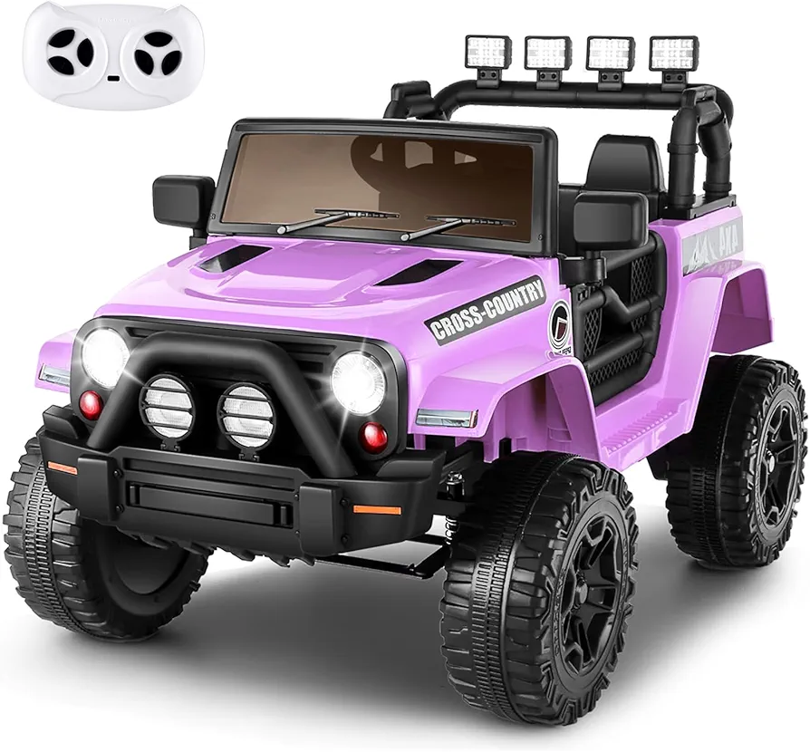 Hikole Ride on Car, 12V Battery Powered Truck with Remote Control, Spring Suspension, Headlights, Music, Horn, MP3, USB & Aux Port, Electric Car for Kids Boys Girls, Purple