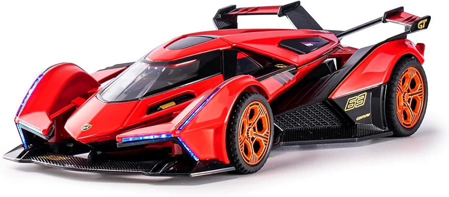 SASBSC Toy Cars Lambo V12 Race Car Toys with Light and Sound Diecast Metal Model Cars for 3+ Year Old Boys Pull Back Car Gift Toys for Kids Ages 3-8(Red)