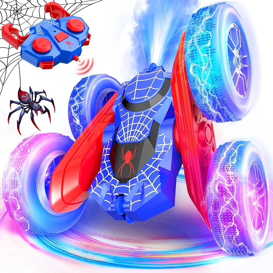 NQD Spider Remote Control Car- Double Sided 360°Rotate RC Stunt Car with Wheel Lights, 4WD Off-Road RC Cars 2.4Ghz Indoor/Outdoor Rechargeable Toy Car for Boys Age 4-7 8-12 Birthday Xmas Gift