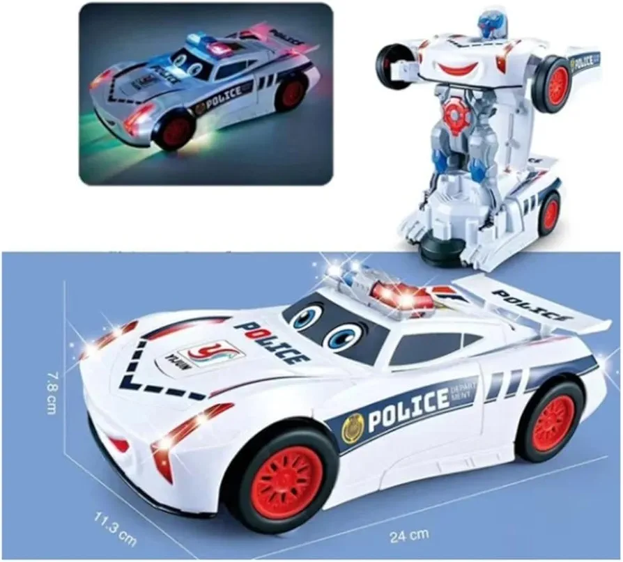 Electric Universal Deformation Police Toy Car with Light, Transforming Robot Police Car, Robot Police Cars for Kids, Race Car to Robot Toy Transforming Toys for Age 3-15 Boys(2pcs)