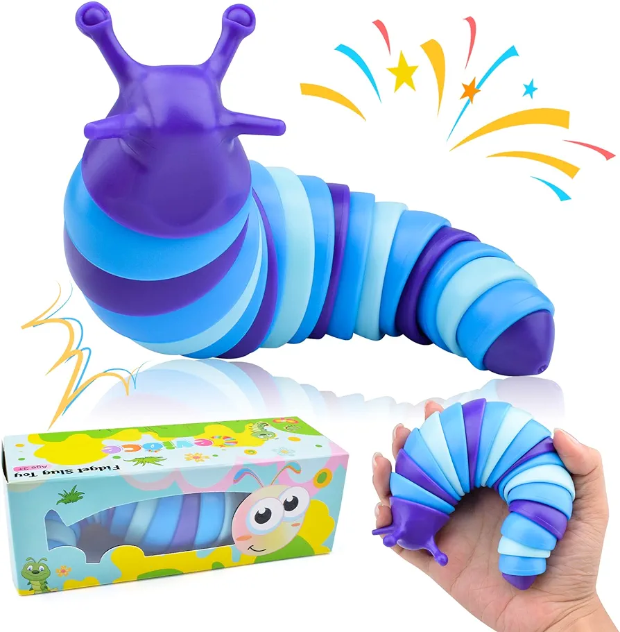 Cevioce Sensory Slug Fidget Toys,Fidget Slug Toys for Adults & Kids Party Favors,1Pc Cute Autism Sensory Toys for Autistic Children,Toddler Toys Age 1+,Travel Toys for 1+ Year Old（Blue）