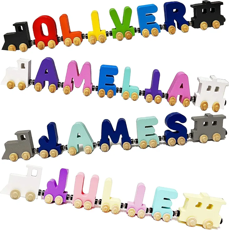 Educational Toy Name Wooden Trains Puzzle for Kids Educational Toy 3 inch Each Letter- Learn Play & Display Kids Room Gift for All Ages 1 2 3 4 5 6 Years Old