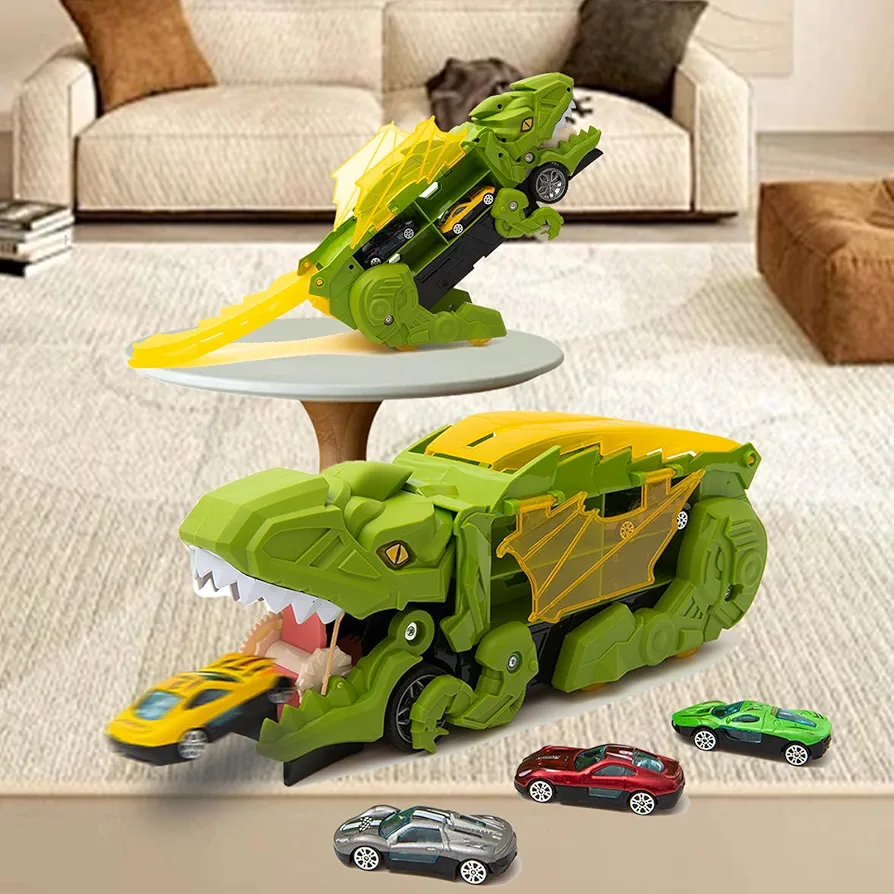 Dinosaur Transport Car Carrier Truck Toy for Boys and Girls,Hauler Truck with Car Toys, Dinosaur Truck Car Launcher Birthday Dinosaur Toys for Kids Ages 3+ Years Old (6 Pcs Cars)