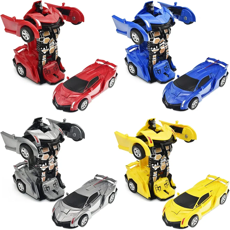 CDDZSW 4 Pack 3-5 Years Old Boys Toddler Pull Back Transforming Toy Cars, Pull Back Truck Toys for Boys and Girls, Birthday Gifts for Boys and Girls Over 3 Years Old