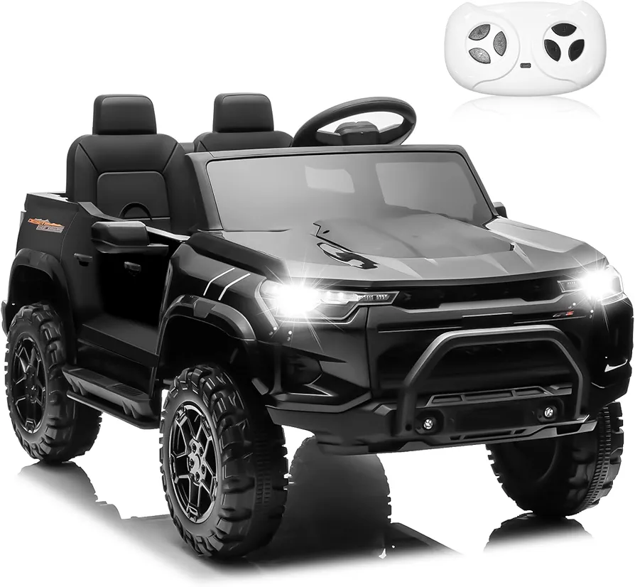 24V 2 Seater Ride On Truck for Kids, MOEYURO 7A Battery Powered Vehicle w/400 W Engine, Parent Remote, 5 Mph Max Speed, Soft Start, Toy Storage, USB & MP3, Bluetooth, Electric Car for Boy Girl, Black