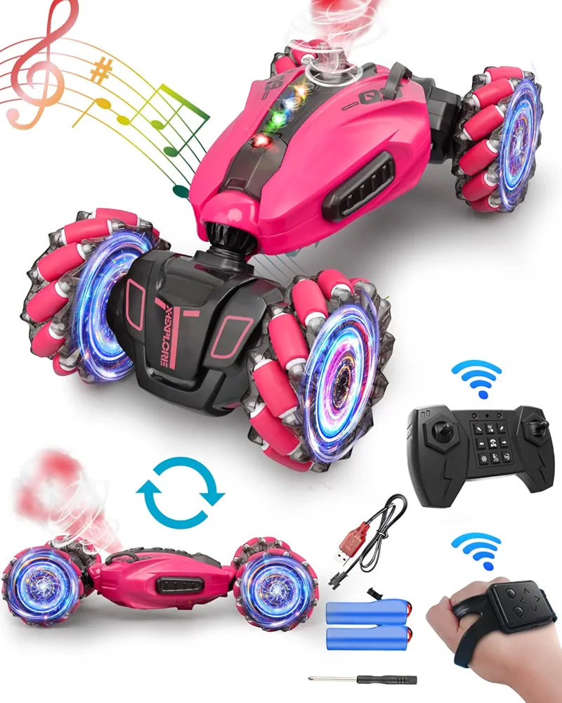 Gesture Rc Car with Spray,1:12 4WD Gesture Sensing RC Stunt Car with Light Music, All Terrain Remote Control Car for Girls,Toys for 7 8 9 10 11 12 Year Old Girls, Gift Birthday -Purple