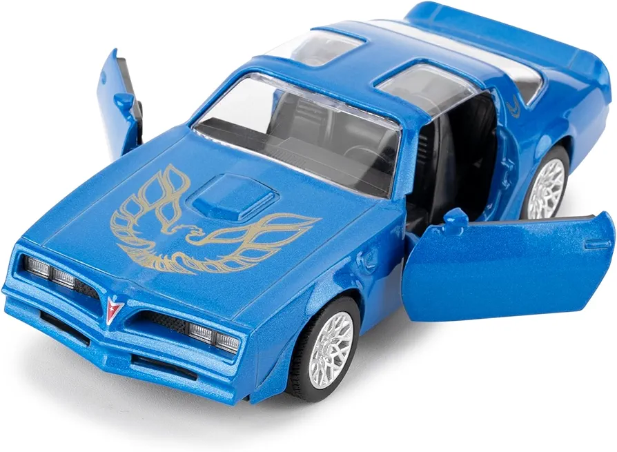 1:36 Pontiac Firebird Trans Am Toy Car, Diecast Pull Back Model Car, Doors Open, Collection Kids Toy for Aged 3 and up, Gift Blue