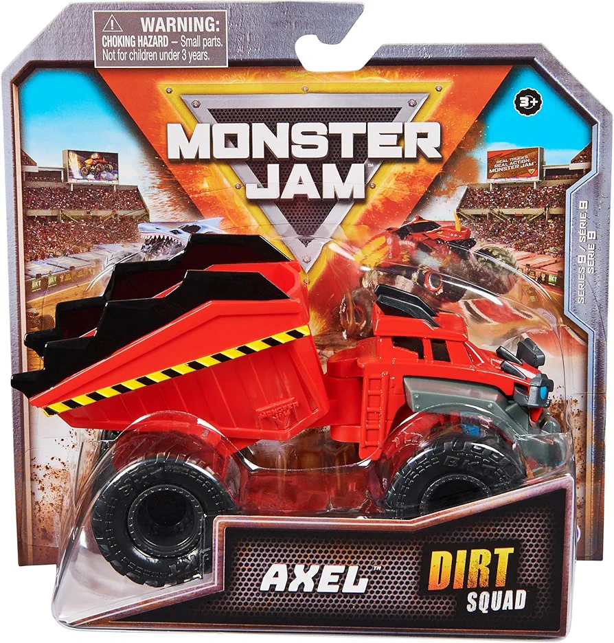 Monster Jam, Official Axel Dirt Squad Dump Truck Monster Truck with Moving Parts, 1:64 Scale Die-Cast Vehicle Toys for Boys 3+