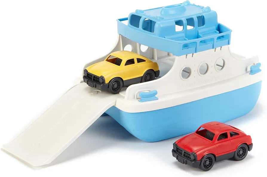 Green Toys Ferry Boat with Mini Cars Bathtub Toy, Blue/White, Standard