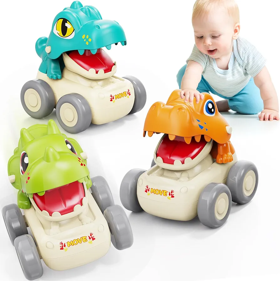 MOONTOY Baby Dinosaur Car Toys for 1 2 3 Year Old Boy Girl First Birthday Gift Dino Press and Go Animal Push Cars for Toddlers 1-3 Dinosaur Toys Kids 2-4 Outdoor Trucks Baby Toys 12-18 Months Ages 0-2