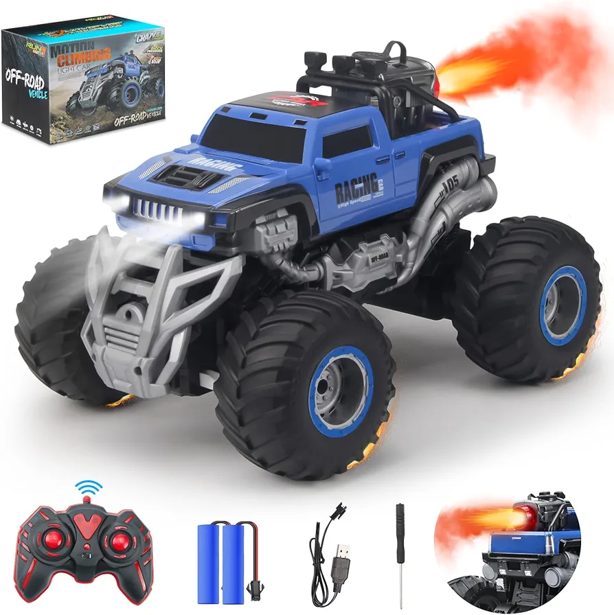 Remote Control Monster Truck 2.4GHz Remote Control Car, RC Monster Truck 2 Battery 80 Mins+,1:16 Scale Indoor Outdoor All Terrain Spray Remote Monster Trucks for Boys 4-7 8-12 and Girls