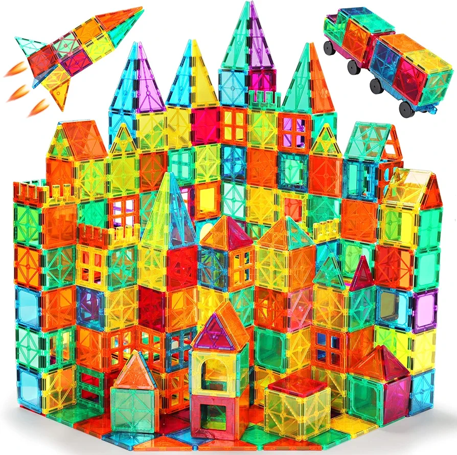 Magnetic Tiles, 100PCS Magnetic Blocks for Kids, Magnet Building Set with 2 Cars, Construction Building Set,STEM Sensory Educational Toys Gift for Toddlers Kids 3 4 5 6 7 8 9 Year Old