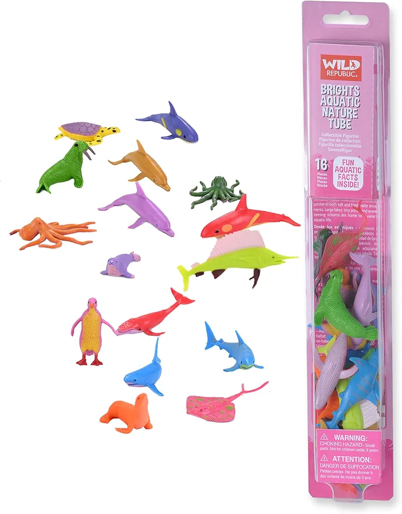 Wild Republic Bright Aquatic Animals, Nature Tube, Ocean Toys, Vibrant Colors, Fantasy Figures, Kids Gifts, 16 Piece Set