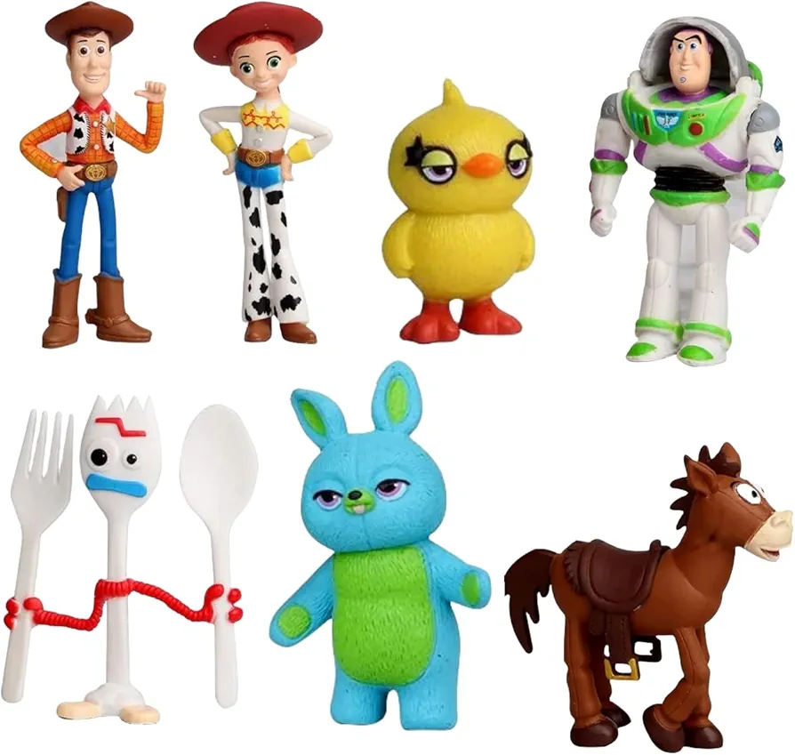 Toy Action Figures Story Toys Set, 1.5-2.3 inches Tall Action Figures with Woody, Buzz and Jessie,Toy Anime Figurines Story Characters (7 Pack)