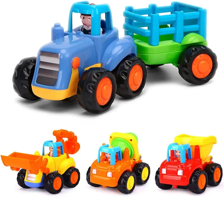 Push and Go Friction Powered Cars Construction Vehicles Toy Set Tractor Bulldozer Mixer Truck Dumper for 1 2 3 Year Old Baby Toddlers Boys Gifts