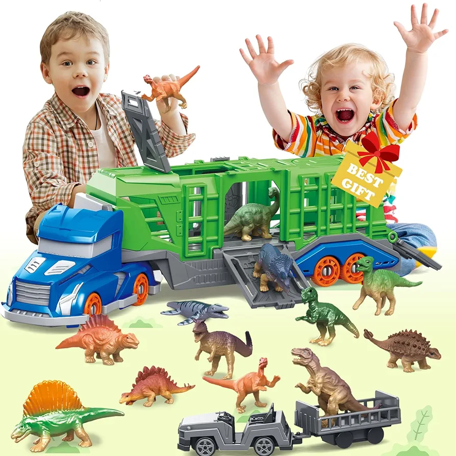 13 in 1 Dinosaur Toys for Kids 3-5, Carrier Truck Toys for Kids, Dinosaur Transport Truck Toys for 3 Year Old Boy, Birthday Gifts Toys Transport Carrier Truck for Toddlers 3-9 Years