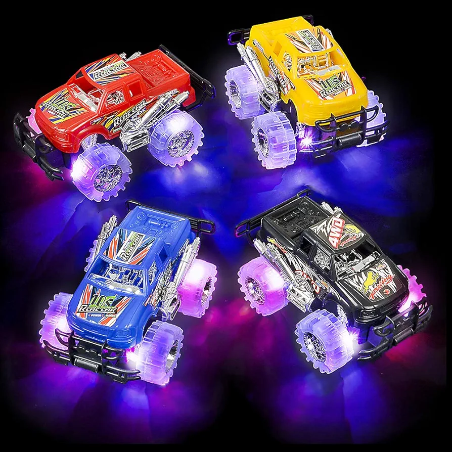 (1) Light Up Monster Truck with Flashing LED Tires & Push N Go Friction for Easy Motion - Great Birthday Gift for Boys or Girls Ages 3+ - Ideal Party Favor or Carnival Prize