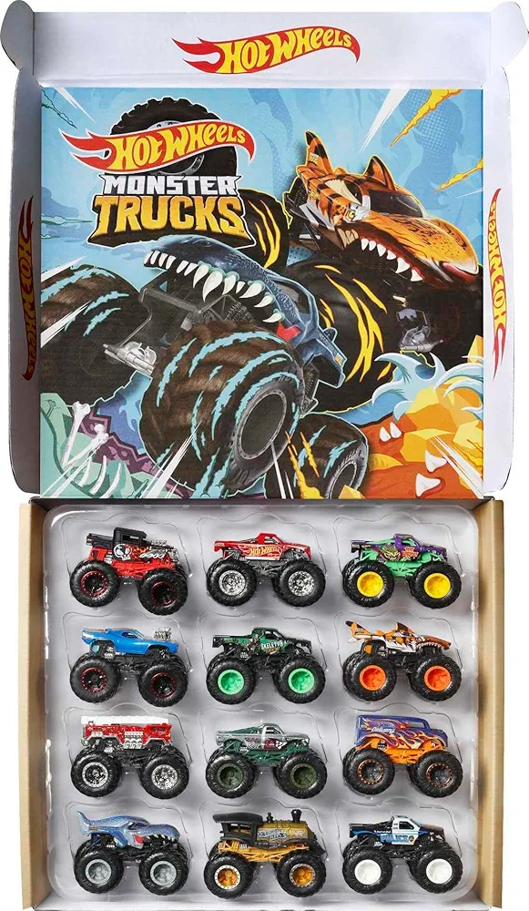 Hot Wheels Monster Trucks Toy Truck 12-Pack, Set of 12 Die-Cast 1:64 Scale Vehicles, For Kids & Collectors (Styles May Vary) (Amazon Exclusive)