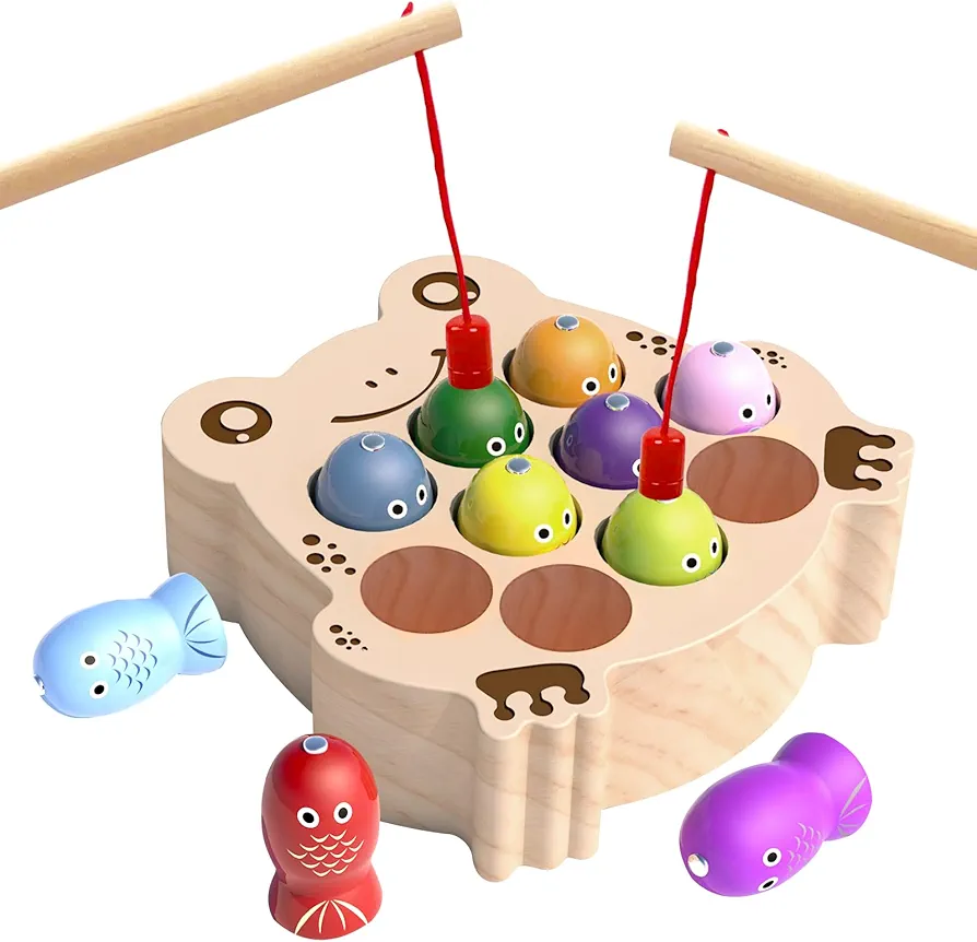 edutree Wooden Magnetic Fishing game for Toddlers 1-3, Montessori Sensory Busy Board Educational Learning Fine Motor Skills Toys for 1 2 3 Years Old Boys Girls