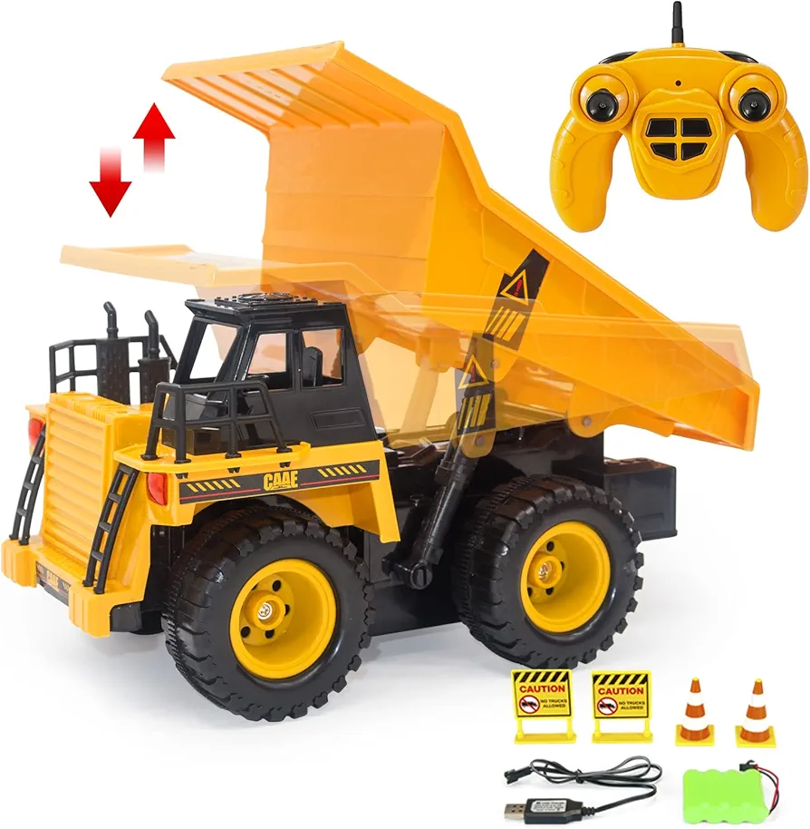 RC Dump Truck 1：22 Scale Remote Control Construction Vehicle Toys for 4 5 6 7 8-Year-Old Kids Toddlers Boys Girls, 4 Wheel Driver Truck Toys with Rechargeable Battery