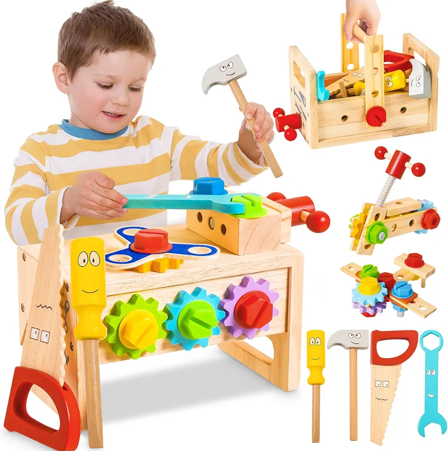 BAODLON Tool Kit for Kids, 36 Pcs Wooden Toddler Tools Set Include Tool Box, Montessori Stem Learning Educational Construction Toys for 2 3 4 5 Year Old Boys Girls, Christmas Birthday Gift for Kid