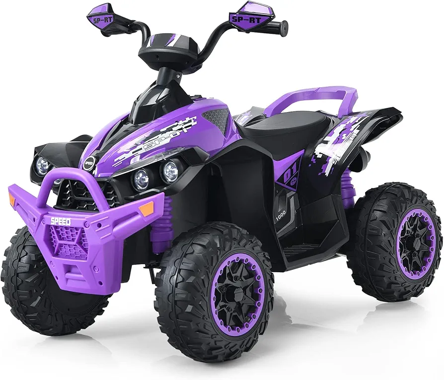 INFANS Kids Ride on ATV, 12V 4 Wheeler Quad Toy Vehicle with Music, Horn, High Low Speeds, LED Lights, Electric Ride On Toy, Battery Powered Wheels Car for Kids Over 3 Years Old (Violet)