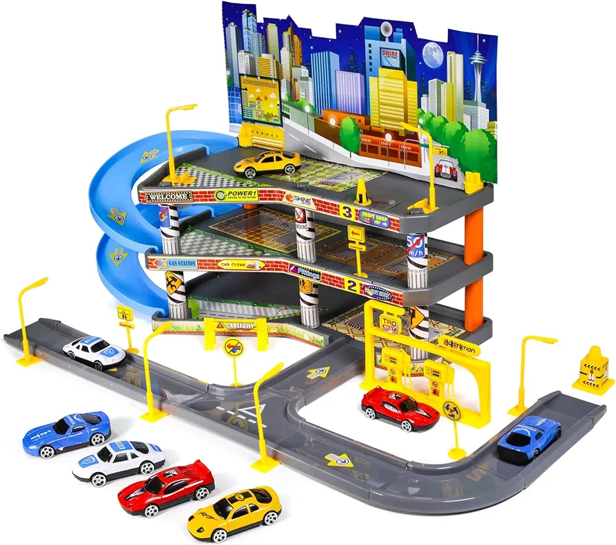 Ultimate Toy Car Garage Diecast Vehicle Playset with 4 Diecast Cars, Boys Ages 3+