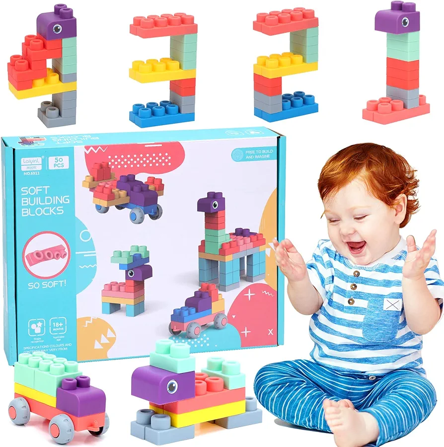 COUOMOXA Large Soft Building Blocks for Toddlers: Stem Sensory Baby Toy Preschool Educational Stacking Construction Blocks for 18 Months Up Toddler Toys 1-3 Years Old Gift