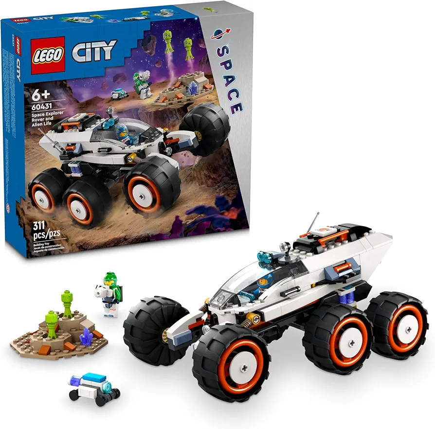 LEGO City Space Explorer Rover and Alien Life Toy, Space Gift for Boys and Girls Ages 6 and Up with 2 Minifigures, Robot and Extraterrestrial Figures, Pretend Play STEM Toy, 60431