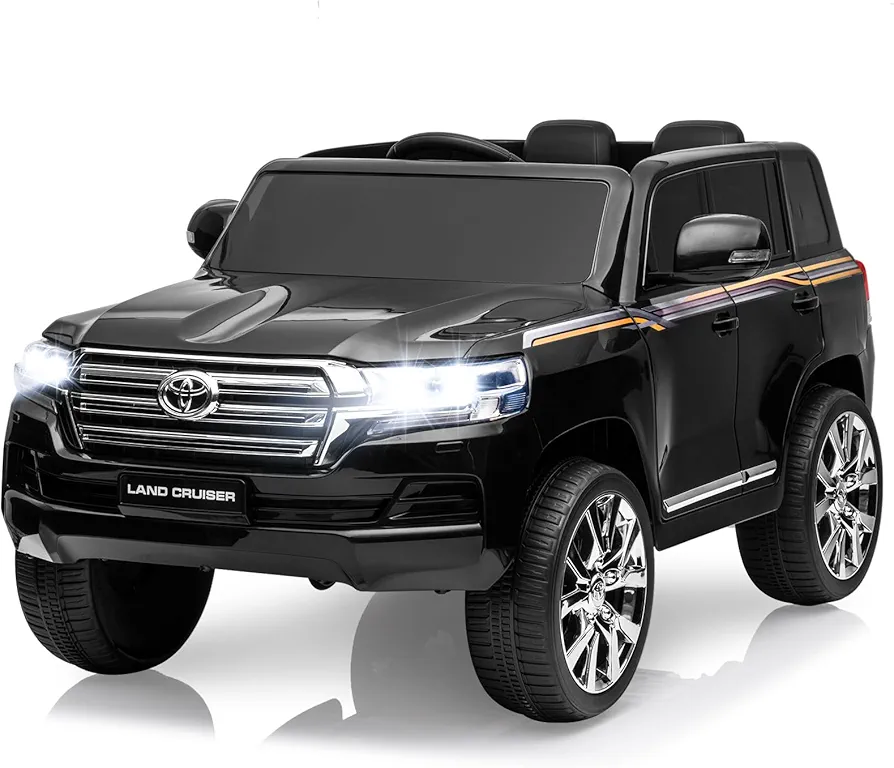 12V Kids Ride On Truck Car, Licensed Toyota Land Cruiser Battery Powered Electric Vehicle with Parent Remote Control, 3 Speeds, Music, Horn, LED Lights, Ride on Toys for Kids, Black