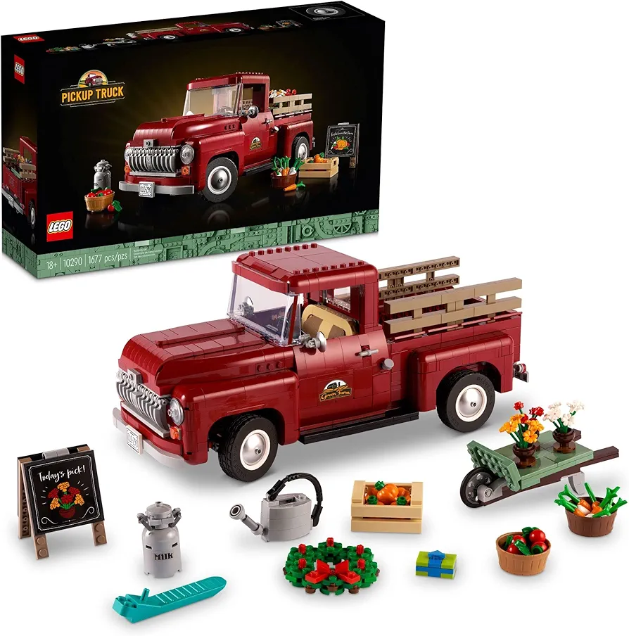 LEGO Icons Pickup Truck 10290 Building Set for Adults, Vintage 1950s Model with Seasonal Display Accessories, Creative Activity, Collector's Gift Idea