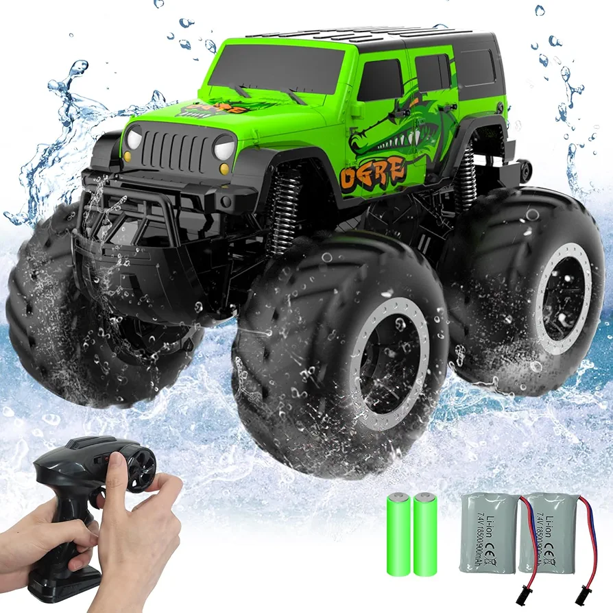 Amphibious Remote Control Car Toys for Boys 2.4GHz 1:16 All Terrain Off-Road RC Car Waterproof RC Monster Truck Kids Pool Toys Remote Control Boat Gifts for Kids Boys