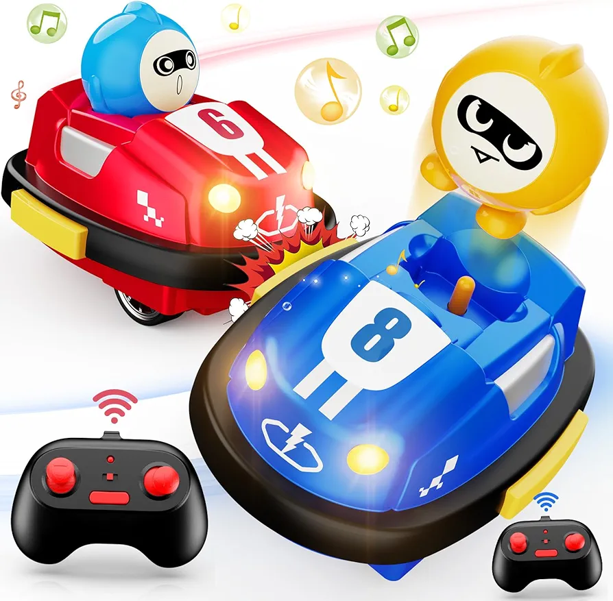 NQD Remote Control Car for Toddler, 2 Pack RC Ejecting Bumper Cars for Kids, RC Cars Toy with Led Lights & Sound, Rechargeable Cartoon Battle Car Toys for 1-3 2-4 3-5 Year Old Kids Birthday Xmas Gift