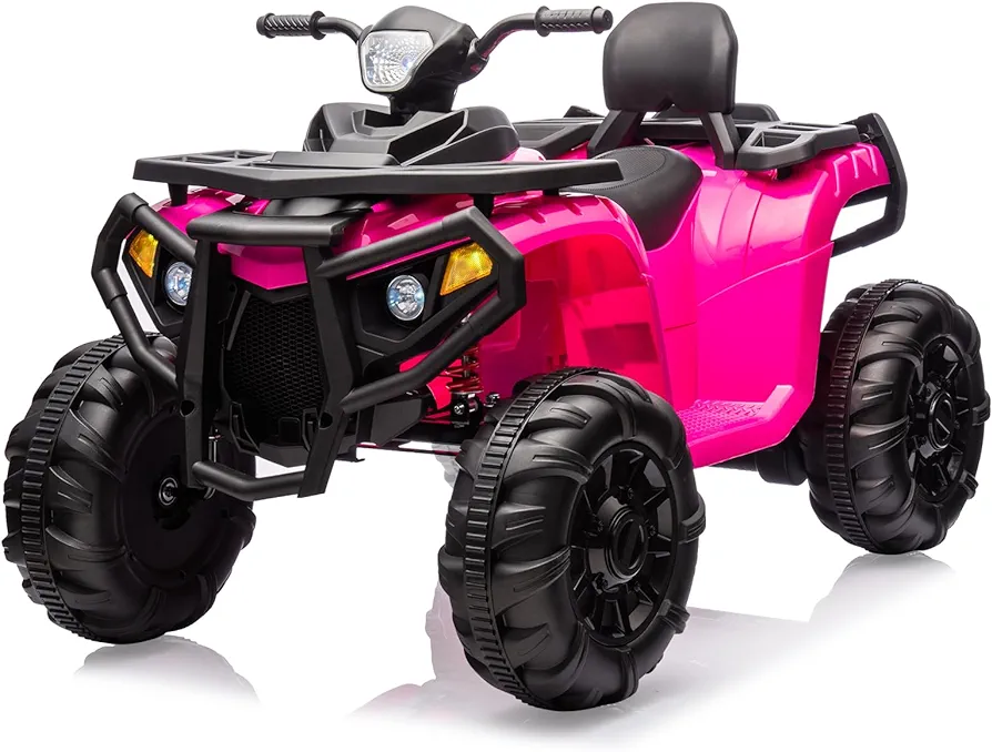 2 Seater Ride On ATV for Big Kids 4 Wheeler Electric Vehicle Battery Powered Kids Ride On Toy Car with Spring Suspension, LED Lights, High & Low Speed, Music, USB, Soft Start for Toddlers, Pink