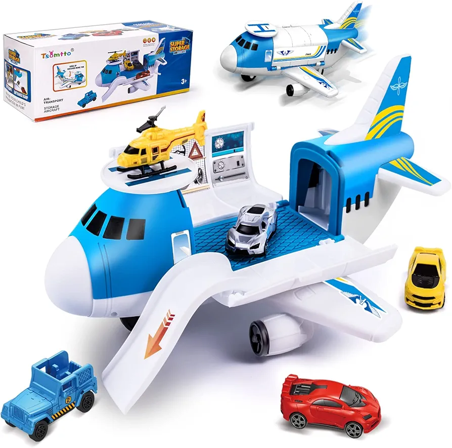 Airplane Toy with Car Toy Helicopter Set, Take Apart Plane Toy for Boy Girl Toddler Kids Cargo Transport Paw Patrol Age 2 3 4 5 6 8 Years Old Toddler 5 Mini Vehicles Truck 1 Large Plane