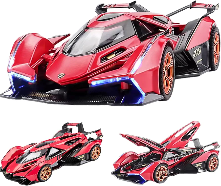 Toy Cars Lambo V12 Race Car Toys Model Car 1/32 Die-cast Pull Back Collectible Model with Sound and Light Toy Vehicle for 3+Year Old Boys Festival Gift(Red)