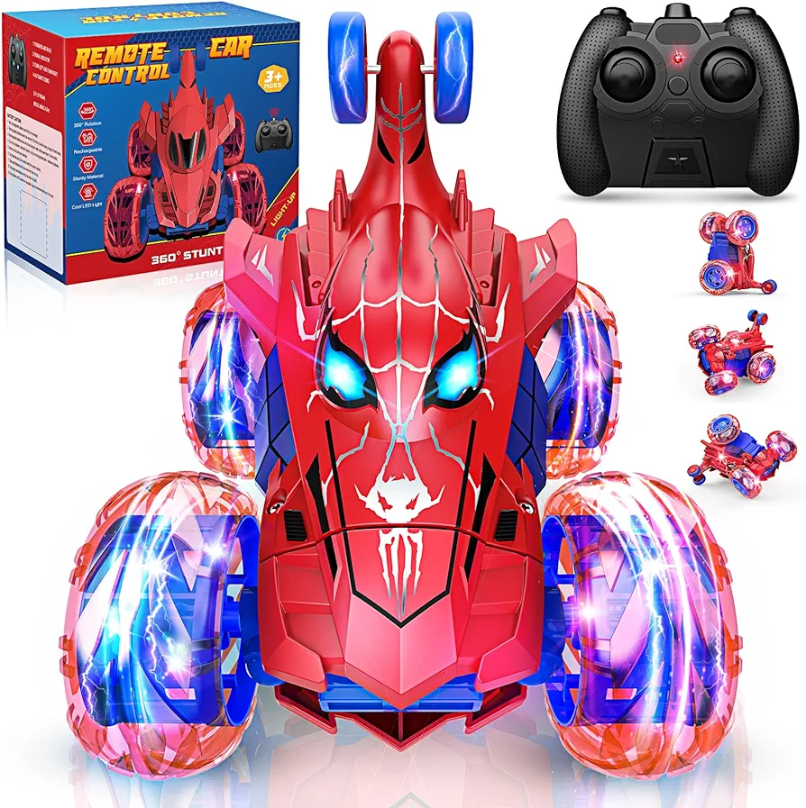 Remote Control Car RC Cars Toys for Boys 3 4 5 6 7 8 9 10 Year Old,Cool Rechargeable Stunt RC Car with 360 Flips 4WD Wheel Lights,Fun Outdoor Toys Gifts for Kids Birthday Chritmas 4-6 5-7 6-8 8-12