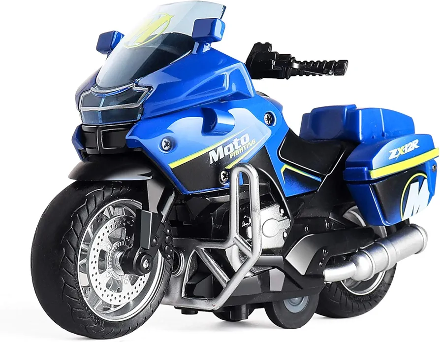 Police Motorcycle Toy - Pull Back Toy Motorcycle with Sound and Light Toy,Toy Motorcycles for Boy,Toys for 3-9 Year Old Boys (Blue)