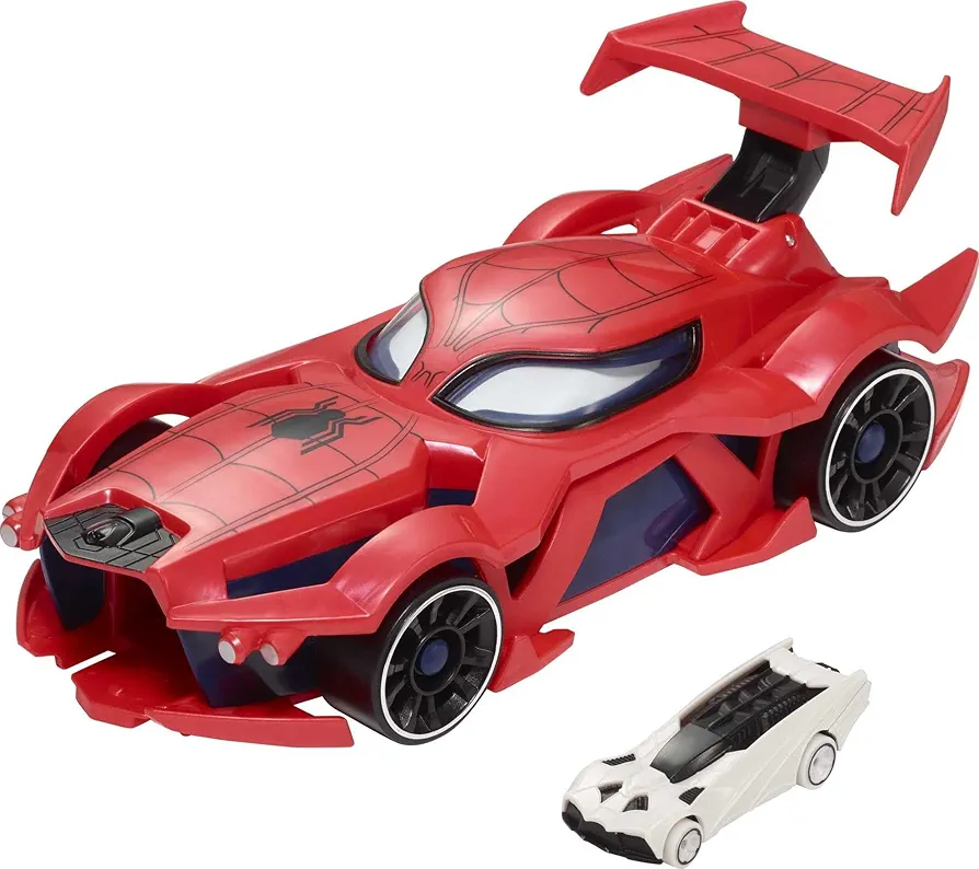 Hot Wheels Marvel Spider-Man Web-Car Launcher with Movement-Activated Eyes & 1:64 Scale Toy Character Car