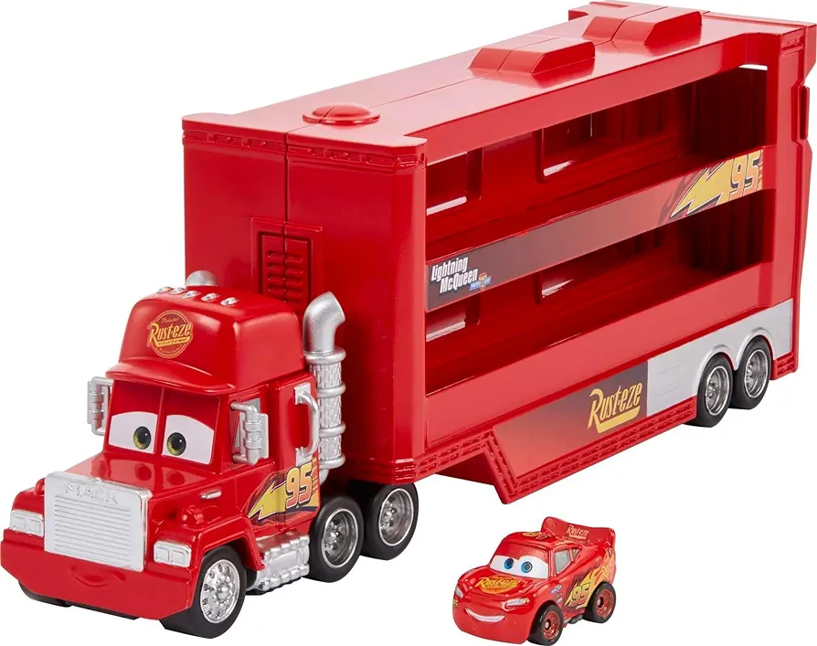 Mattel Disney and Pixar Cars Mack Mini Racers Hauler & 1 Mini Toy Car, Toy Transporter Truck Holds 18 Minis, Collectible Set