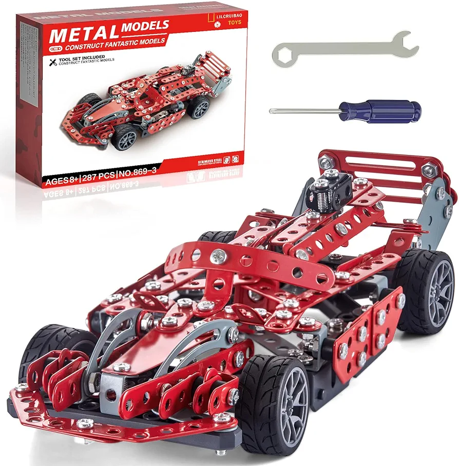 Building Kit Red Model Car Set - 287 PCS STEM Project Building Toys for Kids Ages 8-12, Assembly Building Vehicle for Boys 8 9 10 11 12-16 Years Old and Up Boys Girls Adults