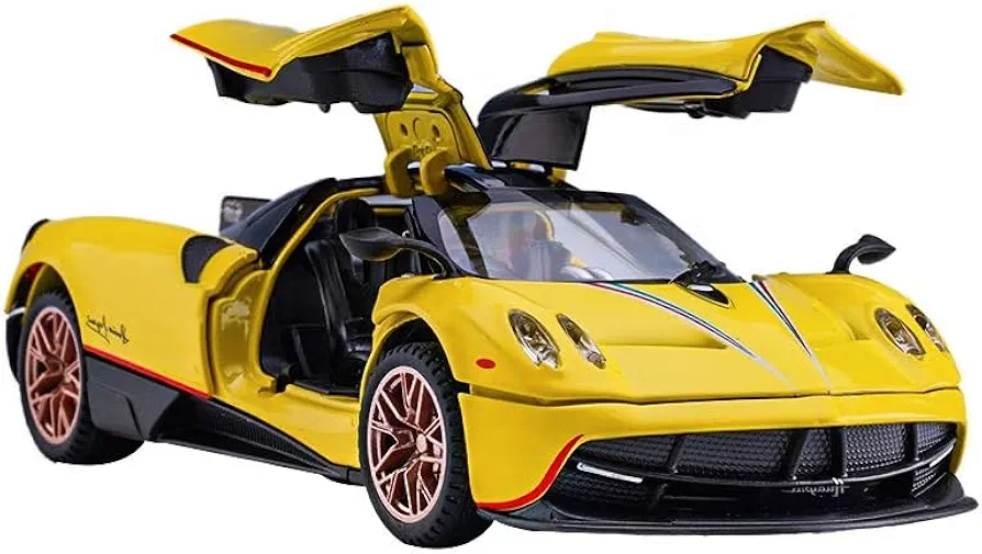 Alloy Collectible Yellow Pagani Huayra Dinastia Toy Vehicle Pull Back Die-Cast Car Model with Lights and Sound